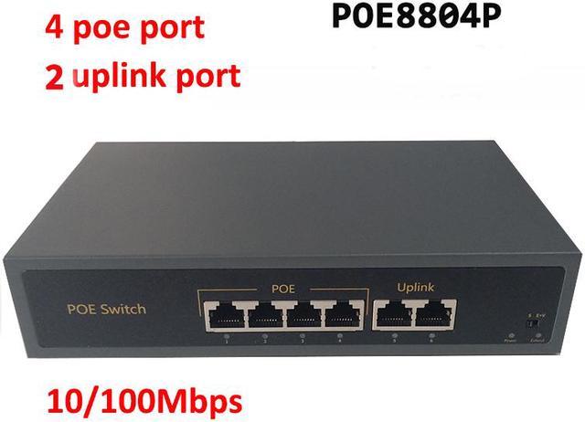6 Port PoE Switch, 4 Ports 10/100Mbps PoE+ 2 Ethernet Uplink, Total Power  Budget 65W, 803.af/at Compliant, Compatible with IP Cameras VOIP Phones