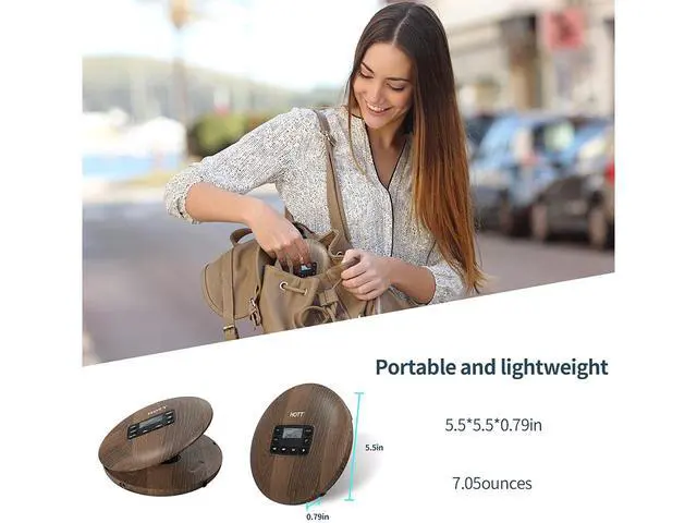 Alt view image 3 of 5 - HOTT CD611 Portable CD Player for Home Travel and Car with Stereo Headphones, Anti-Shock ,Wood Grain Pattern