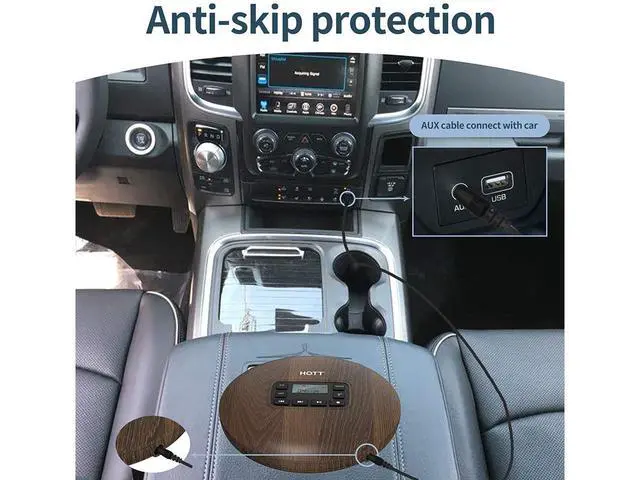 Alt view image 5 of 5 - HOTT CD611 Portable CD Player for Home Travel and Car with Stereo Headphones, Anti-Shock ,Wood Grain Pattern