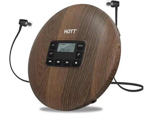 Main image of HOTT CD611 Portable CD Player for Home Travel and Car with Stereo Headphones, Anti-Shock ,Wood Grain Pattern