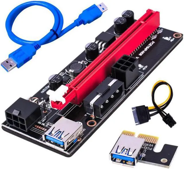 Alt view image 2 of 6 - Usb 3.0 Pci-E Riser Ver 009S Express 1X 4X 8X 16X Extender Riser Adapter Card Sata 15Pin To 6 Pin Power Extension Cable Adapter