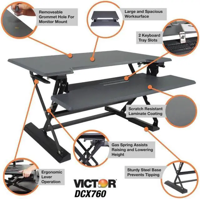 Alt view image 6 of 20 - VICTOR TECH DCX760G Standing Desk, 36, Gray