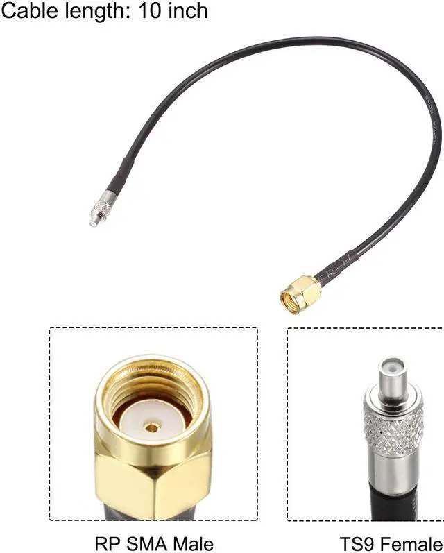 Alt view image 2 of 4 - RP-SMA Male to TS9 Female RG174 RF Coaxial Cable 10 Inch 2pcs