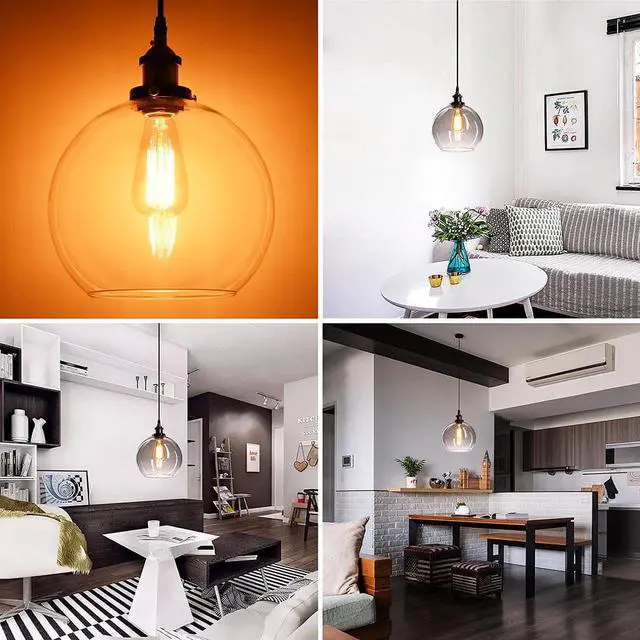 Alt view image 6 of 7 - Vintage Industrial 9.8" Ball Shape Glass Ceiling Light Pendant Light Edison Lamp Clear