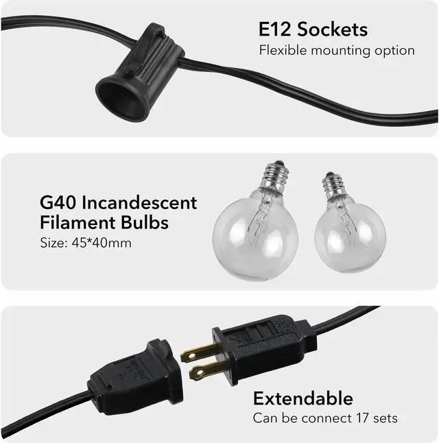 Alt view image 3 of 7 - Outdoor Incandescent String Light - 100 ft Warm White Incandescent Edison Bulbs