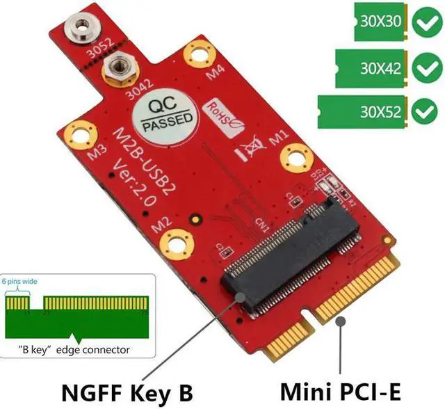 Alt view image 4 of 6 - M.2 Key B to Mini PCI-E Adapter with Dual NANO SIM Card Slot for 3G/4G/5G Module