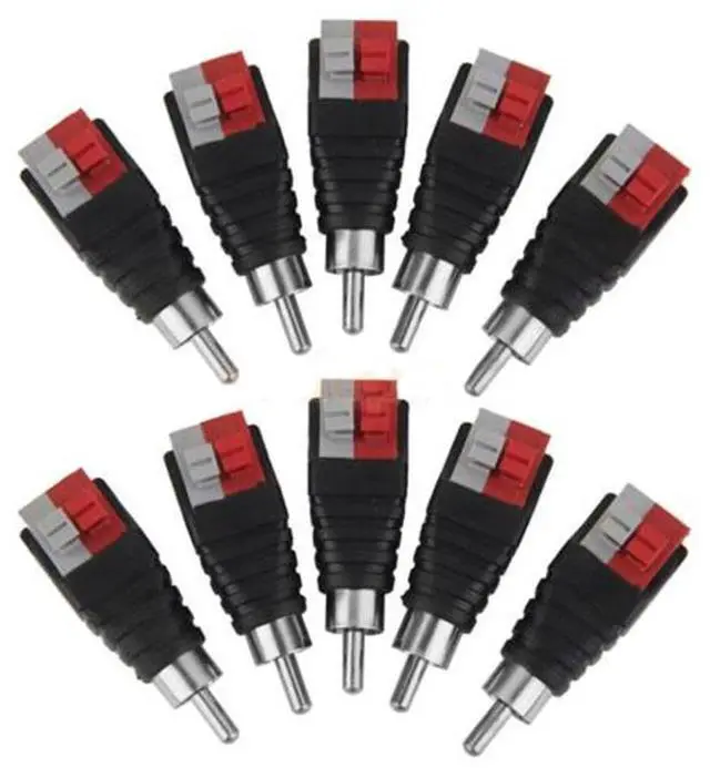 Alt view image 4 of 6 - 10PCS Speaker Wire Cable to Audio Male RCA Connector Adapter Jack Plug Pip BE
