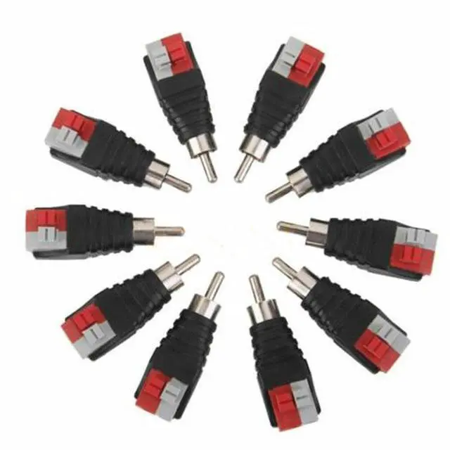 Alt view image 5 of 6 - 10PCS Speaker Wire Cable to Audio Male RCA Connector Adapter Jack Plug Pip BE