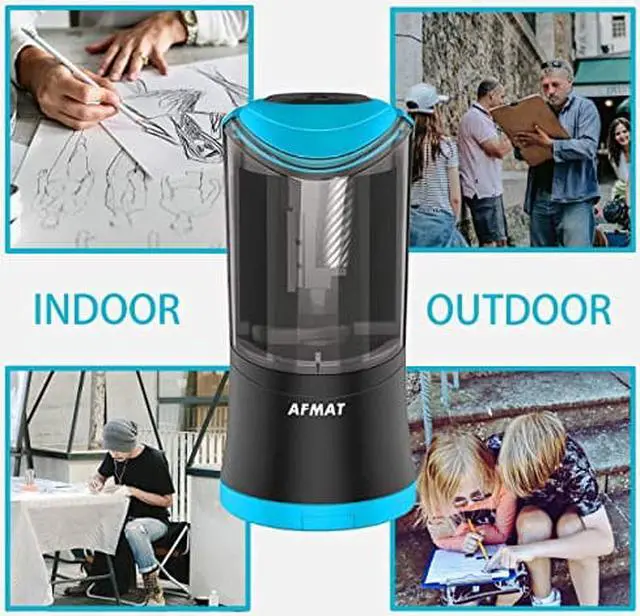 Alt view image 7 of 7 - Art Pencil Sharpener, AFMAT Charcoal Pencil Sharpener, Electric Long Point Pencil Sharpener, Artists Pencil Sharpener for 6-9.6mm Large Pencils, Rechargeable Pencil Sharpeners for Art Pencils-Blue