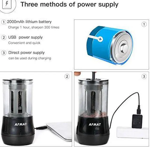 Alt view image 4 of 5 - Long Point Pencil Sharpener, AFMAT Electric Pencil Sharpener, Rechargeable Heavy Duty Pencil Sharpener for Artists, Charcoal Pencil Sharpener for 6-8mm Sketching & Drawing Pencils,25mm Super Long Tip
