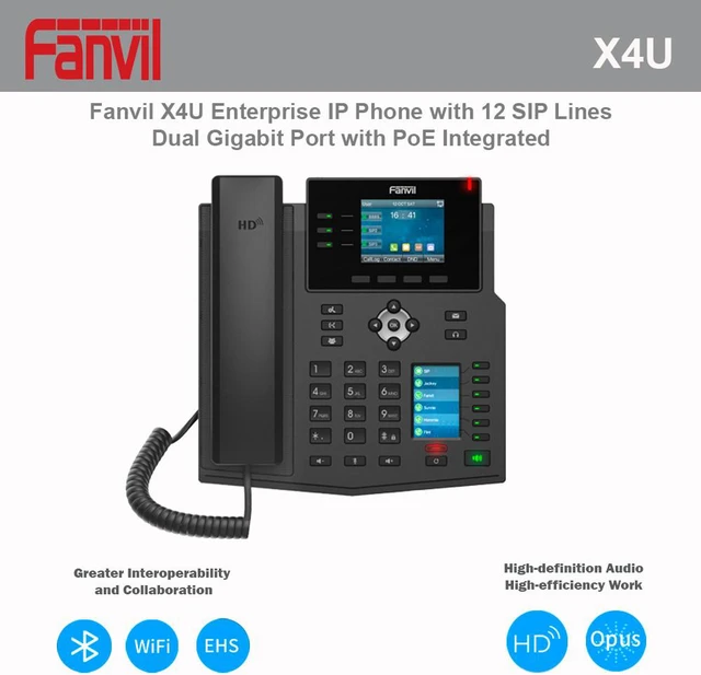 Main image of Fanvil X4U Enterprise IP Phone 12 SIP Lines Dual Gigabit Port with PoE Integrated
