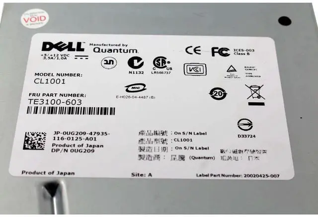 Alt view image 6 of 6 - Dell Quantum CL1001 Ultrium LTO-2 200GB SCSI LVD/SE Tape Drive UG209 TE3100-603