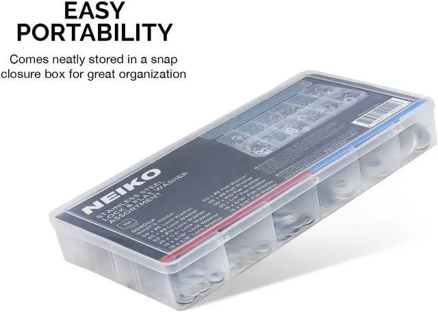 Alt view image 4 of 5 - Neiko 50400A Stainless Steel Split Lock and Flat Washer Assortment | 350-Piece Pack Set