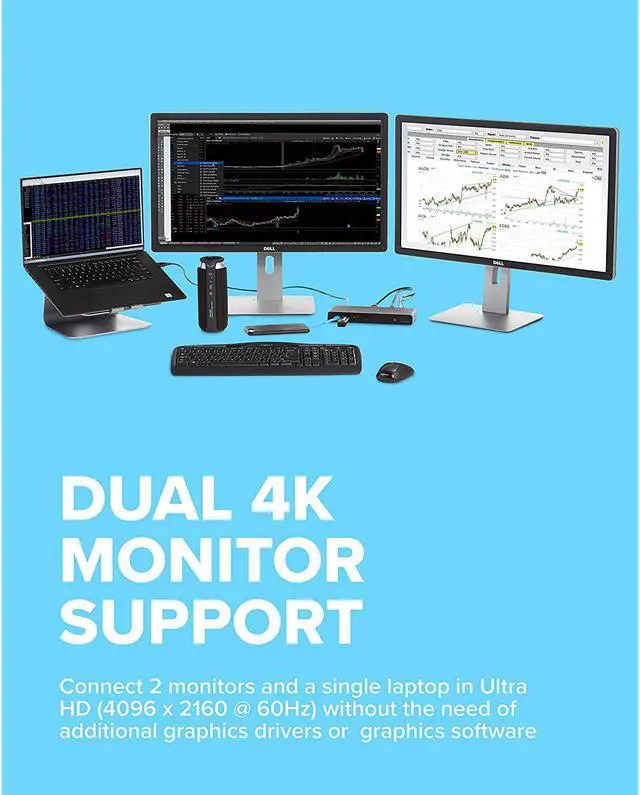 Alt view image 4 of 7 - VisionTek VT4000 Universal Dual 4K Laptop Monitor Docking Station, Dual UHD Video, HDMI, DisplayPort, USB 3.0, USB-C, RJ45 Ports, for Mac & Windows (901005)