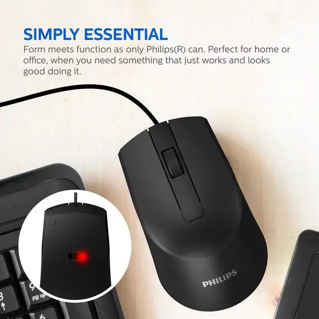 Alt view image 4 of 7 - Philips USB Optical Mouse for Home or Office — 1000 DPI 3-Button High-Performance Optical LED Sensor | Ergonomic Palm-Grip, Symmetrical and Ambidextrous (SPK7104)