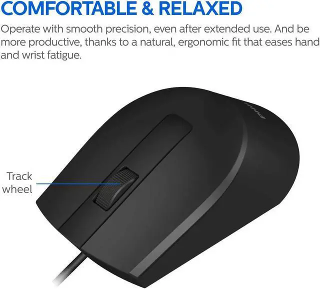Alt view image 2 of 7 - Philips USB Optical Mouse for Home or Office — 1000 DPI 3-Button High-Performance Optical LED Sensor | Ergonomic Palm-Grip, Symmetrical and Ambidextrous (SPK7104)