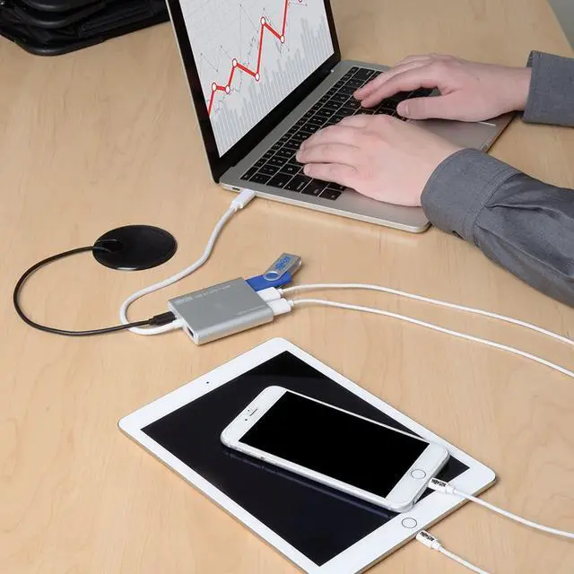 Alt view image 5 of 5 - Tripp Lite 4-Port USB-C to USB-A Portable Hub, USB 3.1 Gen 1 Type-C to Type-A, Fast Charging Ports, Aluminum (U460-004-4A)
