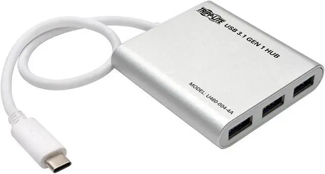 Main image of Tripp Lite 4-Port USB-C to USB-A Portable Hub, USB 3.1 Gen 1 Type-C to Type-A, Fast Charging Ports, Aluminum (U460-004-4A)