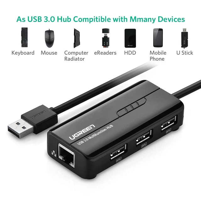 Alt view image 2 of 7 - UGREEN RJ45 Ethernet Adapter with USB 2.0 Hub USB Network Adapter 10/100Mbps for Nintendo Switch, Wii, Windows Surface Pro, MacBook Air/Retina, Chromebook, and More PC
