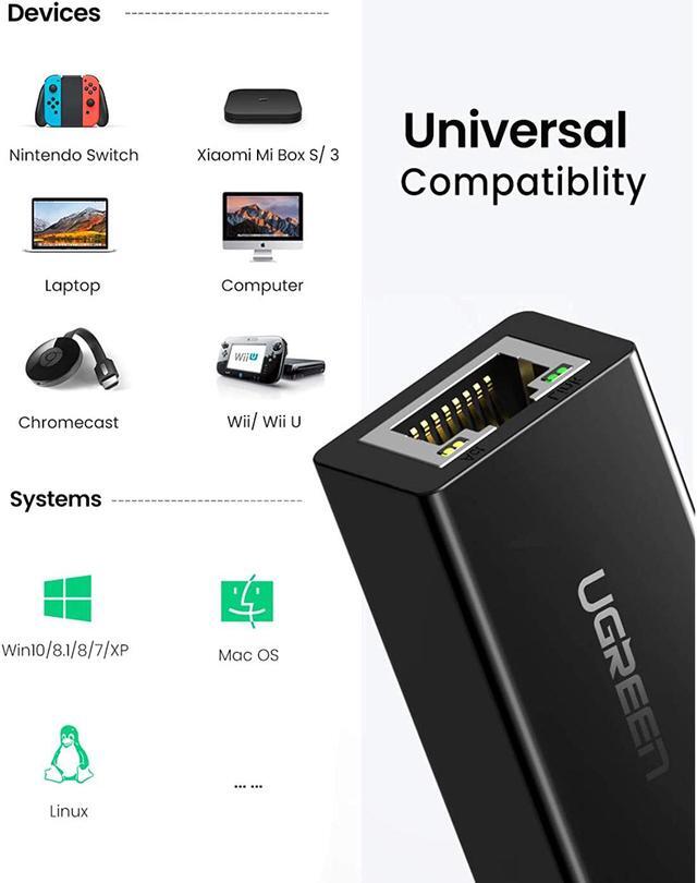 Alt view image 5 of 7 - UGREEN Ethernet Adapter USB 2.0 to 10/100 Network RJ45 LAN Wired Adapter for Nintendo Switch, Wii, Wii U, MacBook, Chromebook, Windows 10, 8.1, Mac OS, Surface Pro, Linux ASIX AX88772 Chipset (Black)