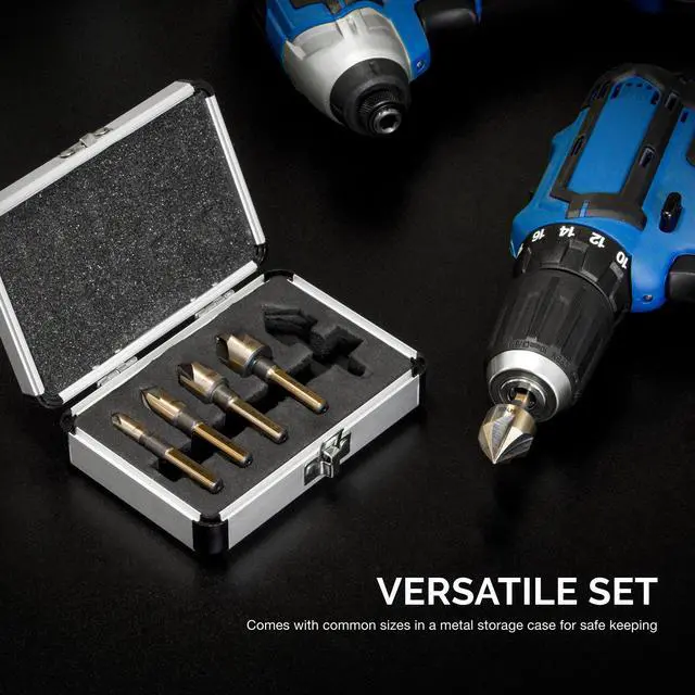 Alt view image 5 of 5 - Neiko 10218A Countersink Drill Bit Set, M2 High Speed Steel, 1/4” Tri-Flat Shank | 1/4”-3/4”, 5 Piece Set with Carrying Case