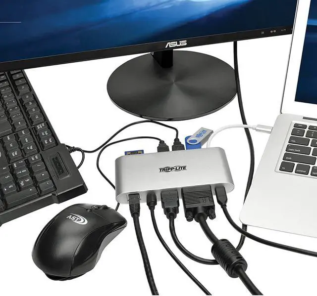Alt view image 5 of 5 - Tripp Lite USB 3.1 Gen 1 USB-C Docking Station w/ USB-A, HDMI, VGA, mDP, Gigabit Ethernet, Mem Card, 3.5mm & USB-C PD Charging, USB C, USB Type C, USB Type-C (U442-DOCK1)