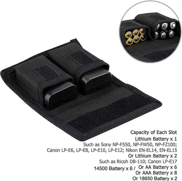 Alt view image 3 of 7 - (3 Pockets) DSLR Battery and Memory Card Holder Pouch,Camera Battery and SD CF XQD Card Storage Case for AA Battery and LP-E6 LP-E10 LP-E12 LP-E17 EN-EL14 EN-EL15 NP-FW50 NP-F550 NP-FZ100 Battery