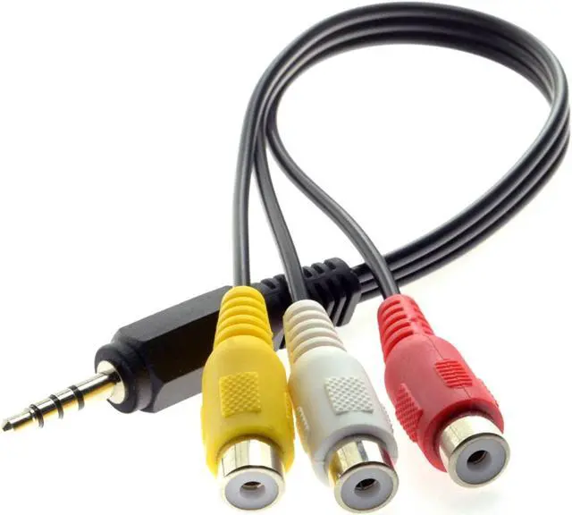 Alt view image 3 of 5 - CY 3.5mm 1/8" Male Stereo Car AUX to 3 RCA AV Female Cord Audio Video Composite Cable 20cm