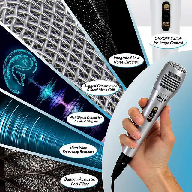 Alt view image 3 of 3 - Pyle Wired Dynamic Microphone-Professional Moving Coil Unidirectional Handheld Mic with Built-in Acoustic Pop Filter, XLR Connector, Silver, Apple (PDMIK1)