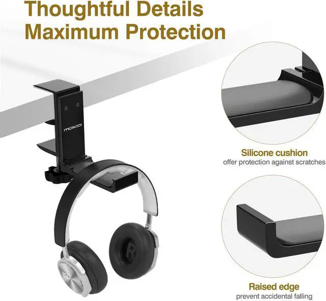 Alt view image 6 of 7 - MoKo Headphone Stand, Universal Aluminum Headphone Foldable Hanger Adjustable Headset Stand Clamp Mount Desk Hook Holder for All Headphone Sizes, Sennheiser, Audio-Technica, Gaming Headphones - Black