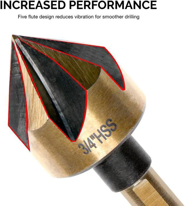 Alt view image 3 of 5 - Neiko 10218A Countersink Drill Bit Set, M2 High Speed Steel, 1/4” Tri-Flat Shank | 1/4”-3/4”, 5 Piece Set with Carrying Case