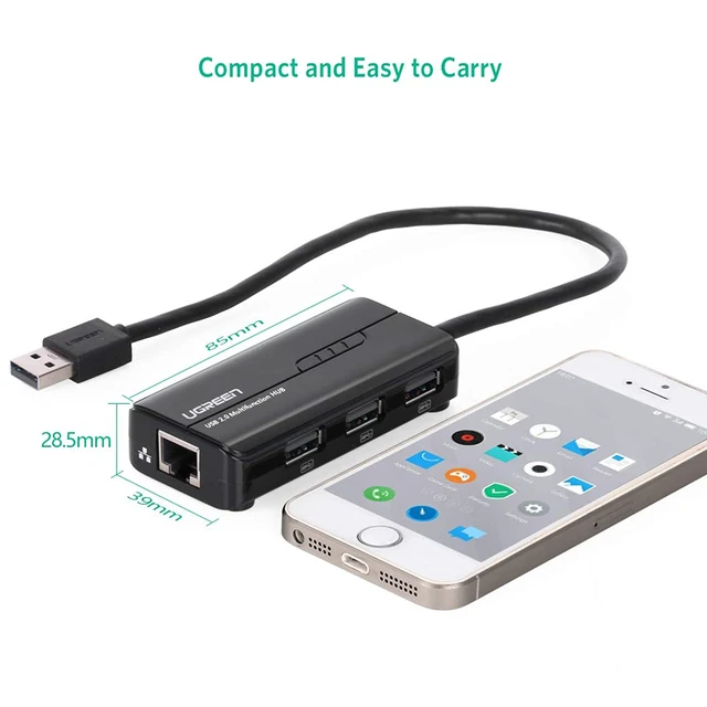 Alt view image 3 of 7 - UGREEN RJ45 Ethernet Adapter with USB 2.0 Hub USB Network Adapter 10/100Mbps for Nintendo Switch, Wii, Windows Surface Pro, MacBook Air/Retina, Chromebook, and More PC