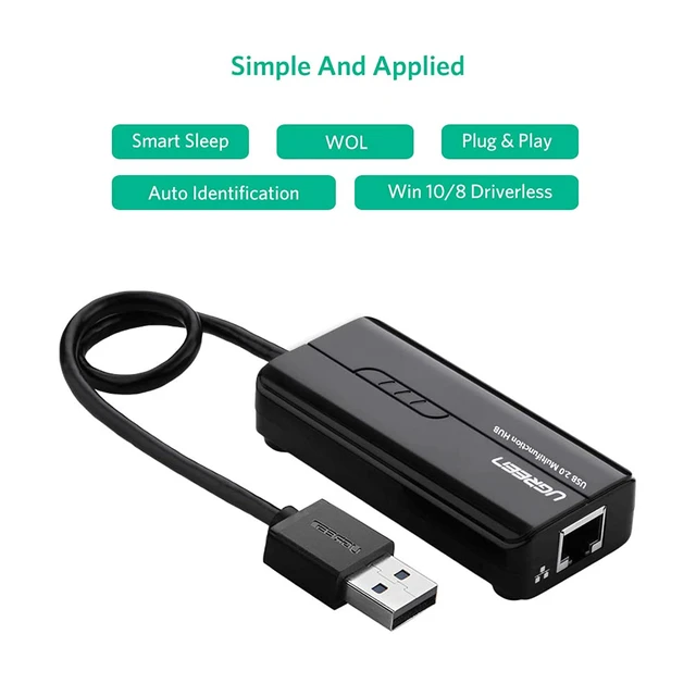 Alt view image 4 of 7 - UGREEN RJ45 Ethernet Adapter with USB 2.0 Hub USB Network Adapter 10/100Mbps for Nintendo Switch, Wii, Windows Surface Pro, MacBook Air/Retina, Chromebook, and More PC