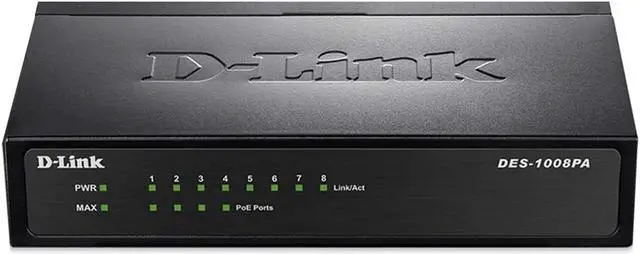 Main image of D-Link Fast Ethernet Switch, 8 Port Unmanaged w/ 4 PoE Ports (802.3AF) Desktop Network Internet 10/100 Plug n Play (DES-1008PA)