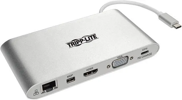 Main image of Tripp Lite USB 3.1 Gen 1 USB-C Docking Station w/ USB-A, HDMI, VGA, mDP, Gigabit Ethernet, Mem Card, 3.5mm & USB-C PD Charging, USB C, USB Type C, USB Type-C (U442-DOCK1)