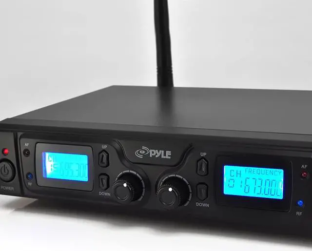 Alt view image 4 of 6 - Pyle UHF Wireless Microphone & Rack Mountable Receiver System 2 Belt Packs, 2 Lavelier/Lapel MIC Travel Case 16 Channel Frequency Independent Channel Volume Control LCD Digital Display - PDWM3365.5
