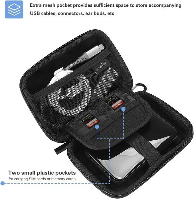 Alt view image 5 of 7 - Procase Portable Hard Drive Case for Canvio Basics Western Digital WD Elements My Passport Seagate Portable Backup Plus Slim 1TB 2TB 3TB 4TB USB 3.0, 2.5” Portable External Hard Drive Case -Black