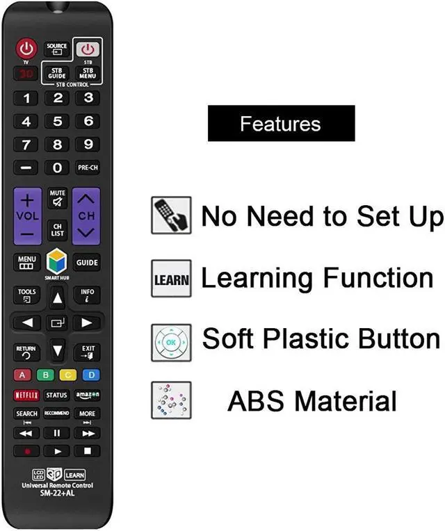Alt view image 7 of 7 - Nettech Universal Remote Control BN59-01178W for Almost All Samsung Brand TV/ 3D/ LCD/ LED/ HDTV/Smart TV (SM-22+AL)