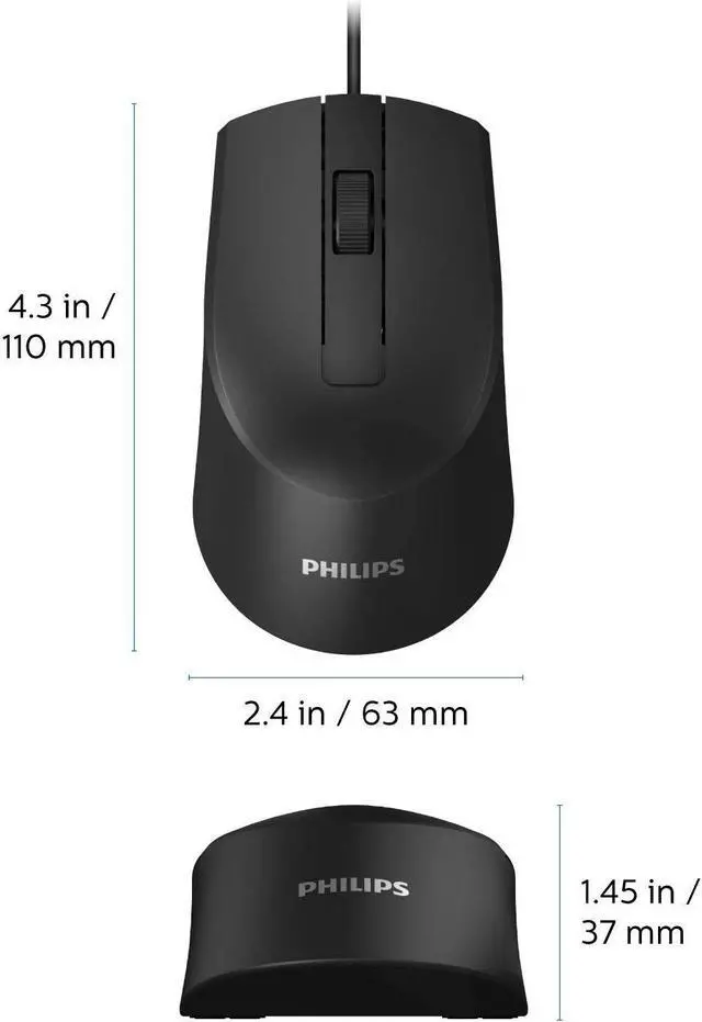 Alt view image 7 of 7 - Philips USB Optical Mouse for Home or Office — 1000 DPI 3-Button High-Performance Optical LED Sensor | Ergonomic Palm-Grip, Symmetrical and Ambidextrous (SPK7104)