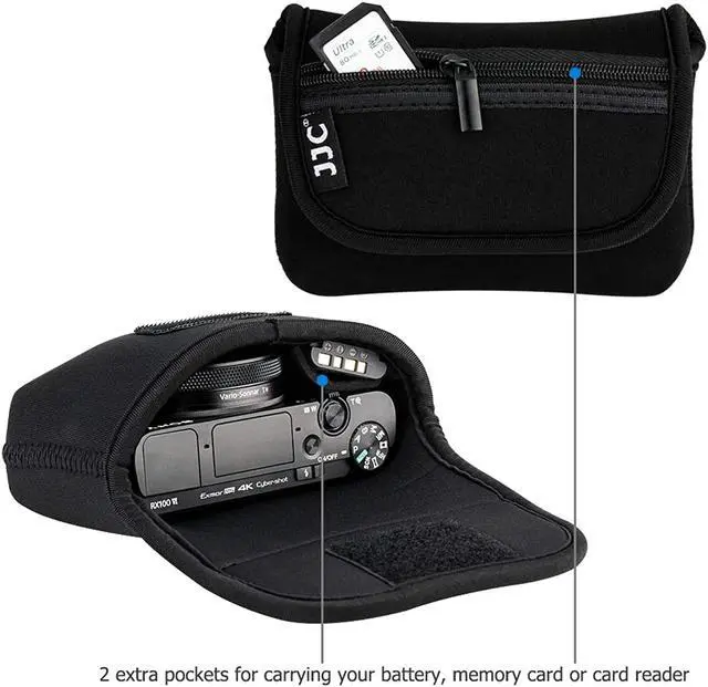 Alt view image 7 of 7 - Compact Camera Case Pouch for Sony RX100 VII VA VI V IV III II Canon G7X III II G9X II SX740 SX730 SX720 Ricoh GRIII GR3 GRII Olympus TG-6 TG-5 TG-4 TG-3, w/Zippered Pocket & Battery Pocket - Black