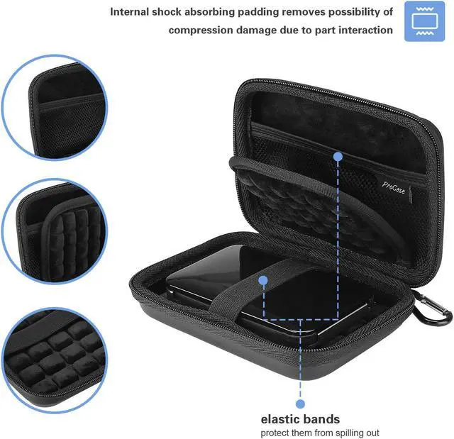 Alt view image 6 of 7 - Procase Portable Hard Drive Case for Canvio Basics Western Digital WD Elements My Passport Seagate Portable Backup Plus Slim 1TB 2TB 3TB 4TB USB 3.0, 2.5” Portable External Hard Drive Case -Black