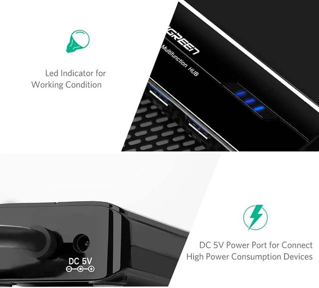 Alt view image 6 of 7 - UGREEN USB 3.0 Hub Ethernet Adapter 10/100/1000 Gigabit Network Converter with USB 3.0 Hub 3 Ports for Nintendo Switch, Windows Surface Pro, MacBook Air/Retina, iMac Pro, Chromebook, PC