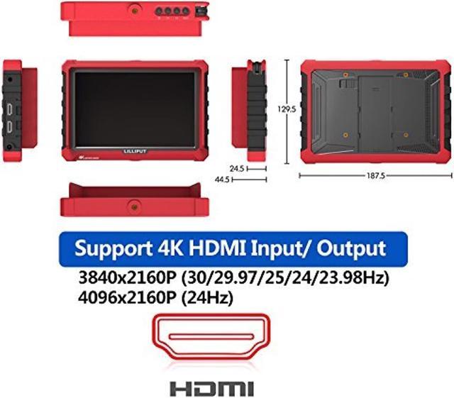 Noir Lilliput A7S 7 1920x1200 IPS Ecrans pouces Moniteur sur Caméra Field  Monitor 4K HDMI Video DSLR Camera A7 A7R A7S II A6500 GH4 GH5 5D Mark IV 6D  7D 70D 80D