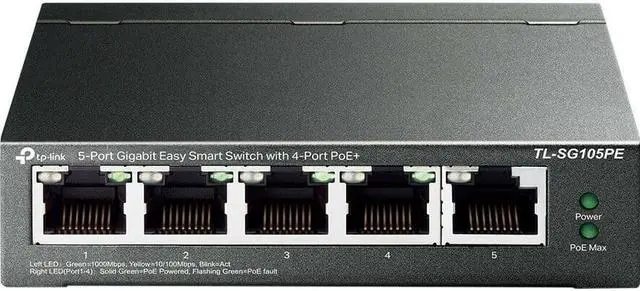 Alt view image 4 of 5 - TP-Link 5-Port Gigabit Easy Smart Switch with 4-Port PoE+