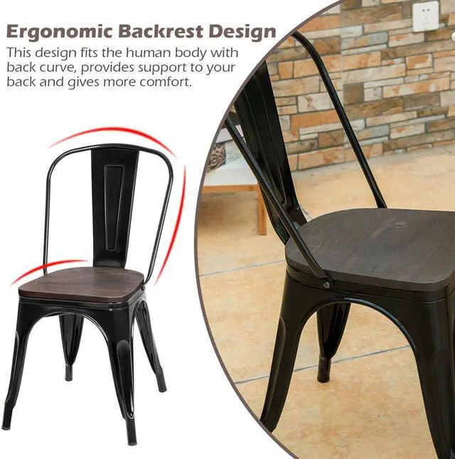 Alt view image 7 of 7 - Costway Set of 4 Dining Side Chair Stackable Bistro Metal Wood Stool Black
