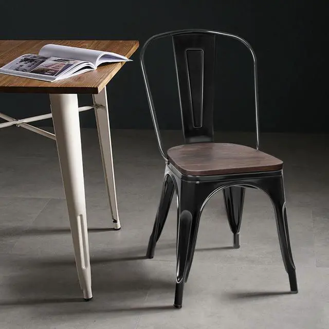 Alt view image 4 of 7 - Costway Set of 4 Dining Side Chair Stackable Bistro Metal Wood Stool Black