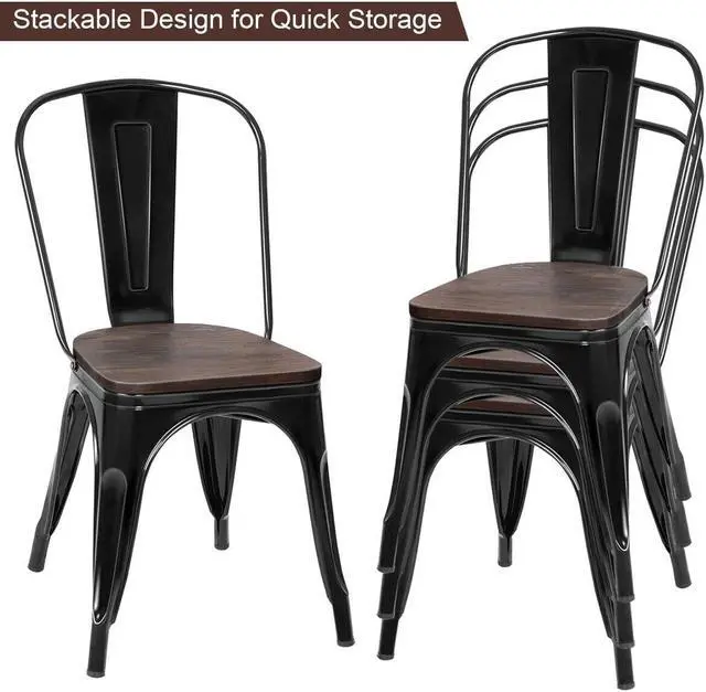 Alt view image 6 of 7 - Costway Set of 4 Dining Side Chair Stackable Bistro Metal Wood Stool Black