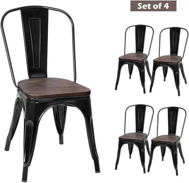 Alt view image 5 of 7 - Costway Set of 4 Dining Side Chair Stackable Bistro Metal Wood Stool Black