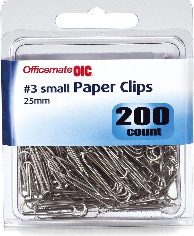 Officemate OIC Small #3 Size Paper Clips, Silver, 200 in Pack