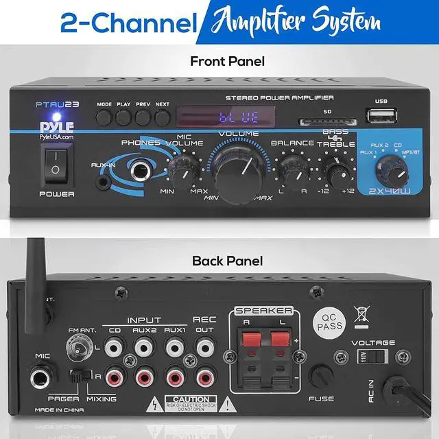 Alt view image 5 of 10 - Pyle PTAU23.5 2X40W Mini Power Amplifier System - Dual Channel Home Audio Sound Mixer, Stereo Receiver Box with USB, RCA, Headphone, AUX, MIC Input, LED, for PA, Home Entertainment and Studio Use
